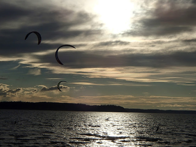 Kiteboarding At Jetty Island In Everett, Wa