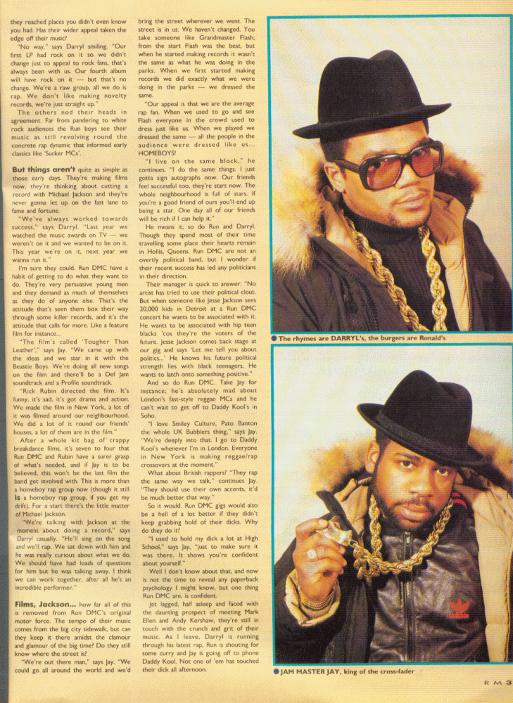 HipHop-TheGoldenEra: RUN DMC in the Record Mirror Magazine - 1987