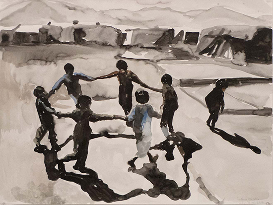 Nour-Eddine Jarram - La Dance Macabre, 2016 watercolour on paper 50 x 65 cm