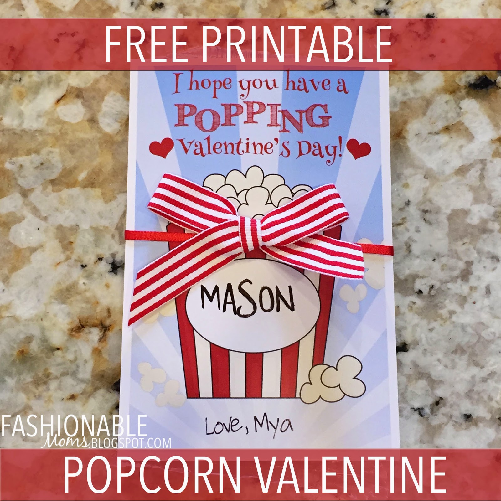 My Fashionable Designs Free Printable Popcorn Valentine