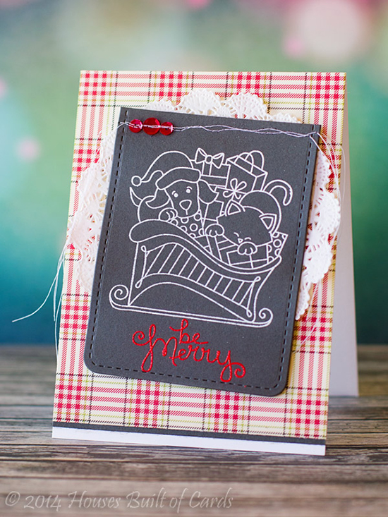 Cat and Dog in Sleigh Chalkboard card by Heather Hoffman for Newton's Nook Designs - Christmas Delivery Stamp Set