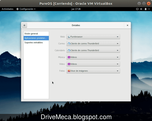 En Aplicaciones predeterminadas podemos cambiar que software usara PureOS
