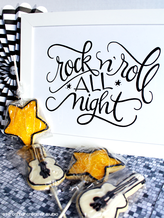 rock n roll art print, modern calligraphy, stylized lettering, word art