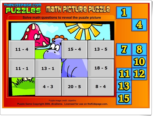 http://www.thekidzpage.com/learninggames/math_picture_puzzles/subtraction-to16-babydino.swf