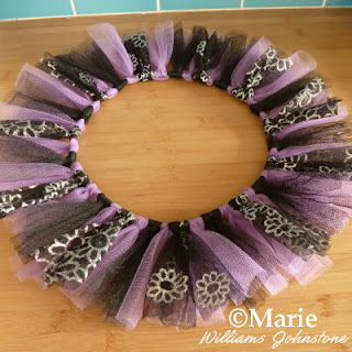 Halloween netting wreath in black and purple colors