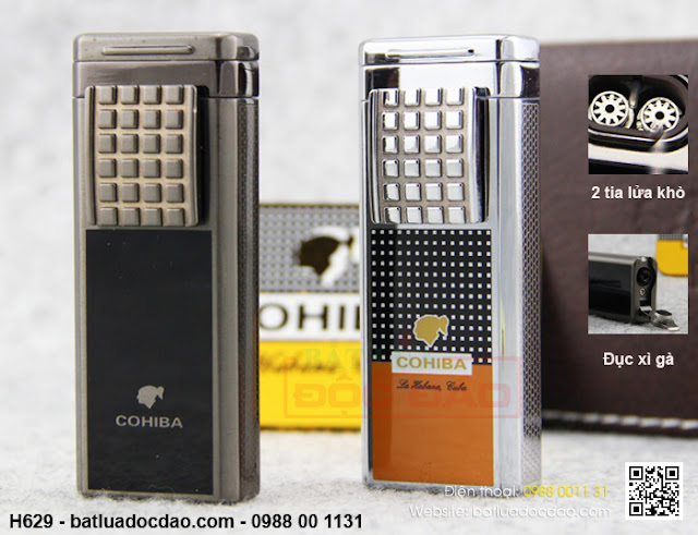 Bật lửa khò xì gà (cigar) Cohiba 2 tia chính hãng Hop-quet-kho-xi-ga-bat-lua-hut-cigar-cohiba-h629