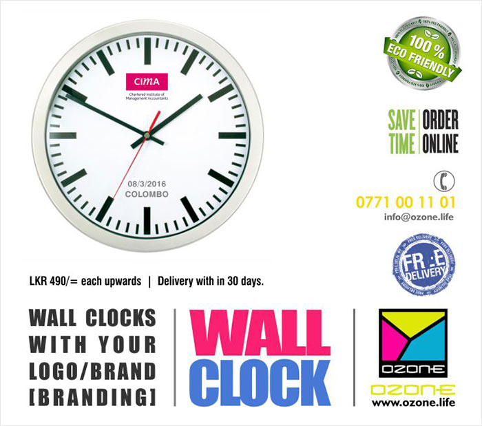  Minimum order quantity 25 Delivery with in 30 days Individual packing in a box  Starting from LKR 450/=  We have done more than 12000 clocks for over 100 corporate customers including three leading banks in Sri Lanka.