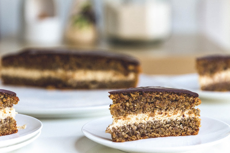 Milk and Honey Hazelnut Olive Oil Cake with Coffee Cream