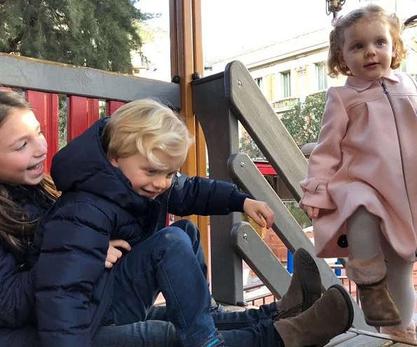 Princess Charlene shared on her Instagram account new photos of her twins Prince Jacques and Princess Gabriella at Bugatti sports car