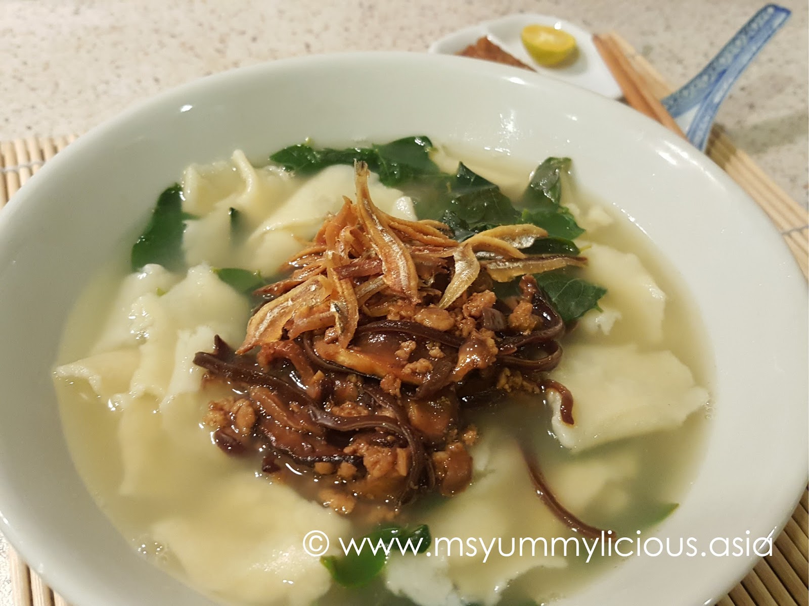 Pan Mee/ Mee Hoon Kueh (HandTorn Noodle Soup) with Sambal Chilli
