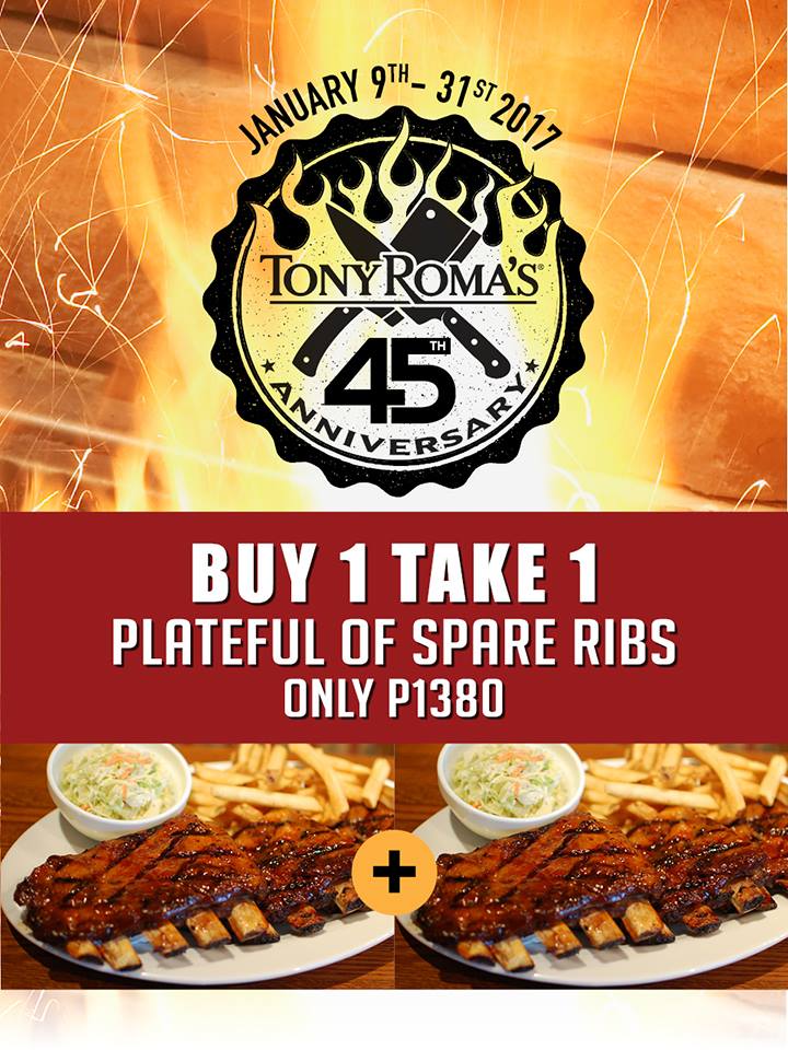 Manila Shopper Tony Roma's 45th Anniv Buy1 Take1 Promo Jan 2017