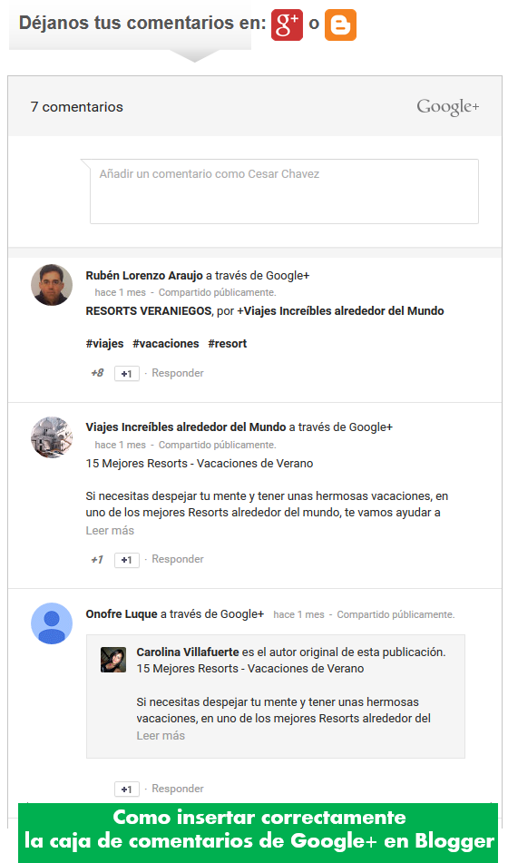 Como insertar correctamente la caja de comentarios de Google+ en Blogger