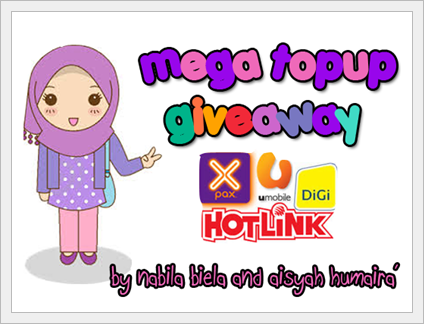 topup, giveaway, mega topup giveaway, aisyah humaira, nabila biela