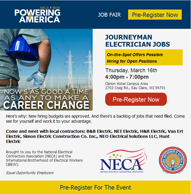 Best Active Jobs Electricians Job Fair Eau Claire, WI