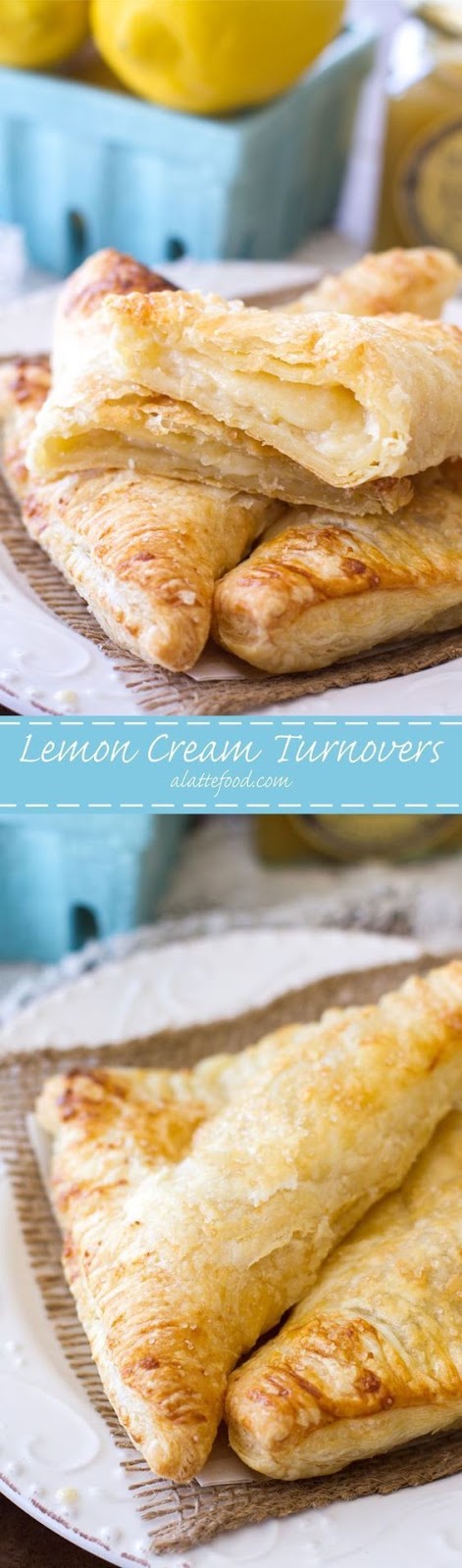 Easy lemon cream turnovers are so easy! Lemon curd and cream cheese are put inside puff pastry and baked up to lemon cheesecake turnovers recipe perfection! #lemon #cheesecake #turnovers #dessert #recipe