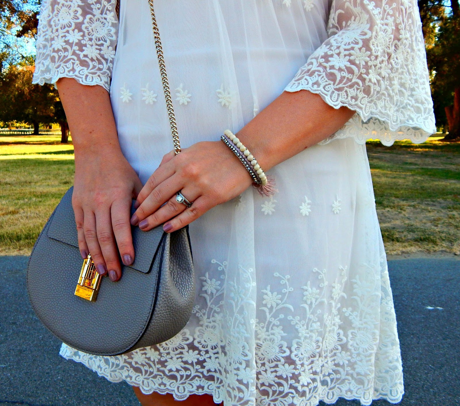 Embroidered White Dress with Lace