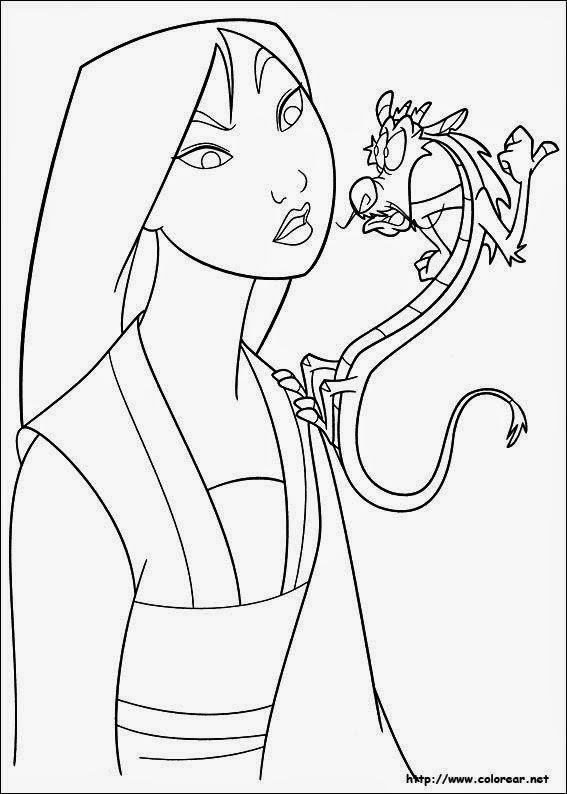 Cuentos infantiles: Mulán para colorear. Dibujos para imprimir.