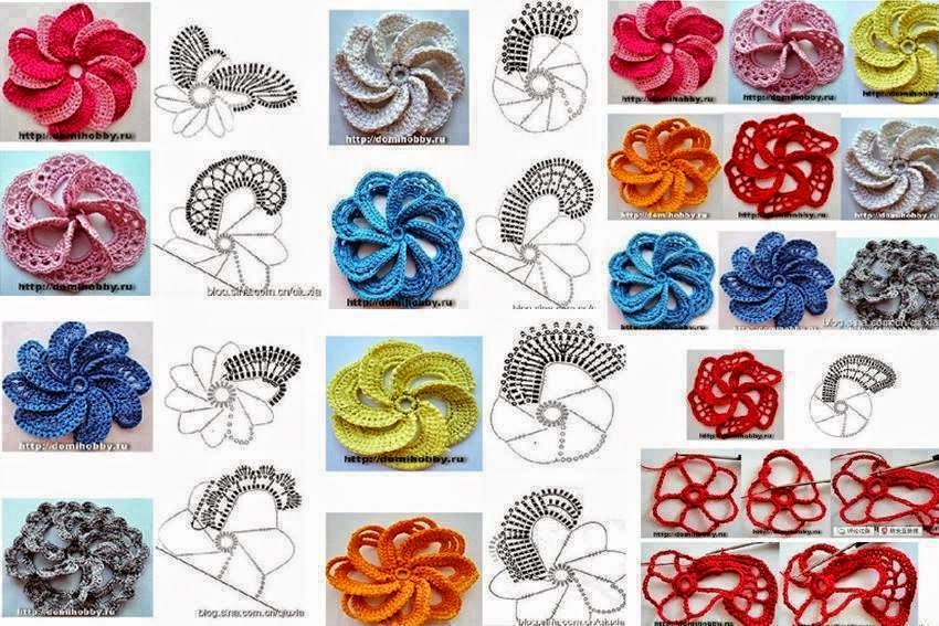 Varias versiones de una misma flor al crochet - con esquemas
