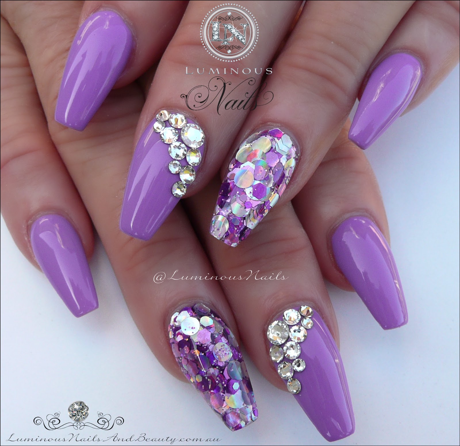 Luminous Nails Stunning Mauve Acrylic With Bling Stunning Mauve Acrylic Nails With Bling