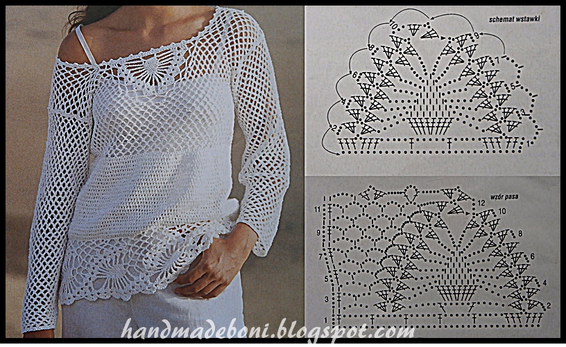 HandmadeBoni: Szydełkowy ażurek na lato. Biała bluzeczka.