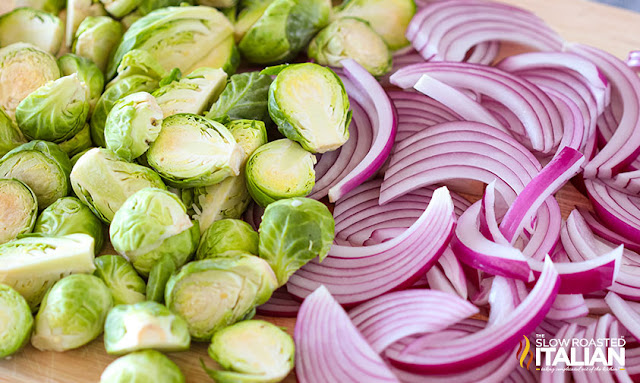 crispy brussel sprouts cut brussels and onions