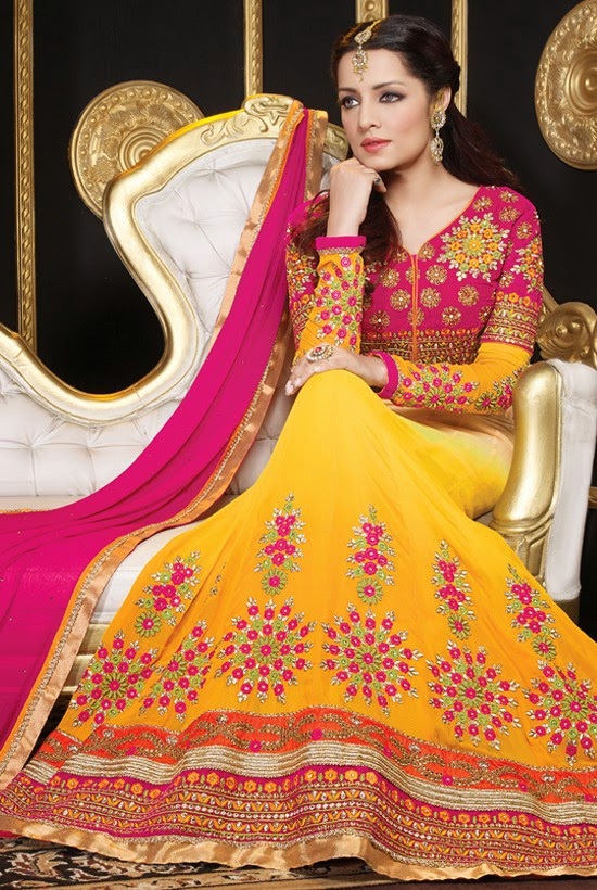 Faux Georgette Yellow Designer Embroidery Anarkali Suit with Dupatta