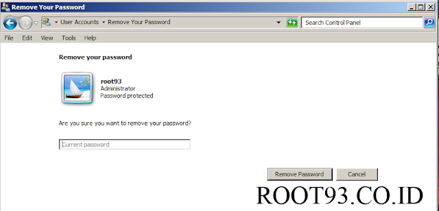 memasukan password untuk melanjutkan penghapusan password