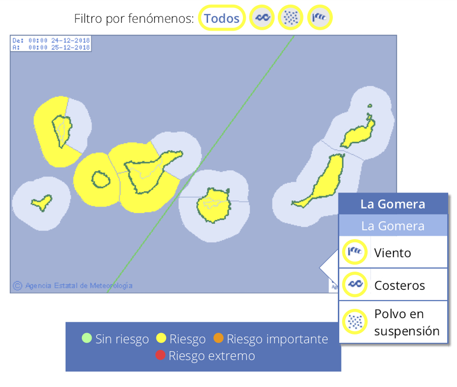 LA GOMERA ISLAND (Canary Islands) Weather warnings for Christmas Eve 2018