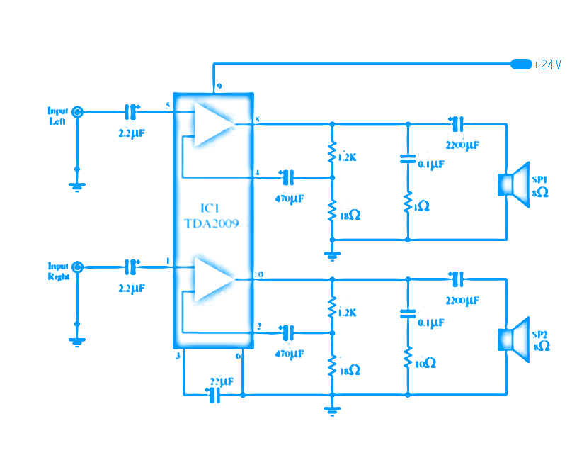 TDA2009 Stereo Hi-Fi Class AB Power Amplifier | DIY Circuit