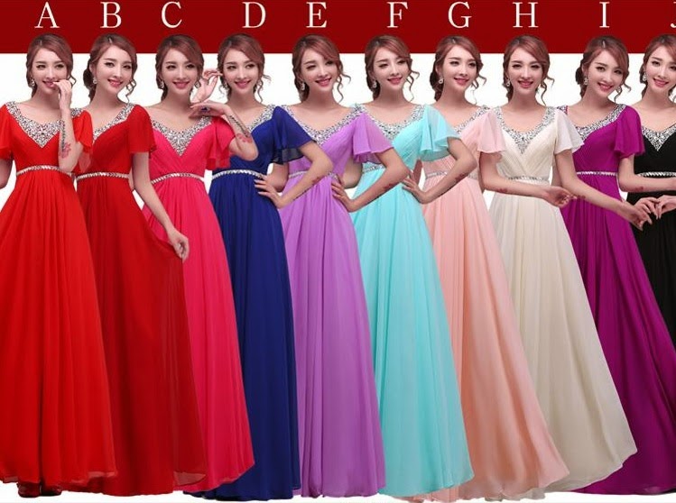 Sequin V-Collar Short Sleeve Multi-color Bridesmaids Maxi Dress