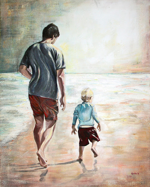 father son beach painting beach portrait painting