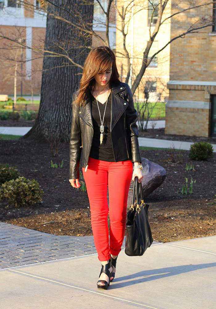 red leather pants and jacket