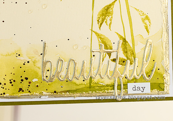 Layers of ink - Watercolor Stamping Tutorial by Anna-Karin Evaldsson. Foil details.