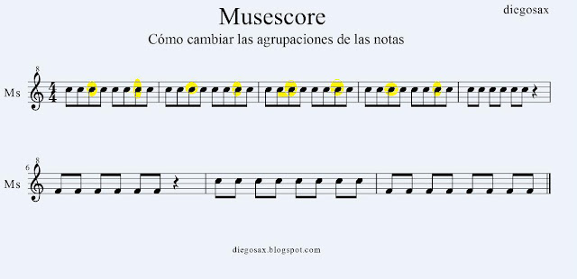  Para cambiar la agrupación de notas el programa Musescore