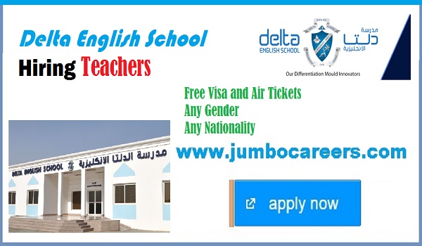 Latest school job vacancies in Sharjah, Delta school jobs with benefits, Delta English school Sharjah job salary.