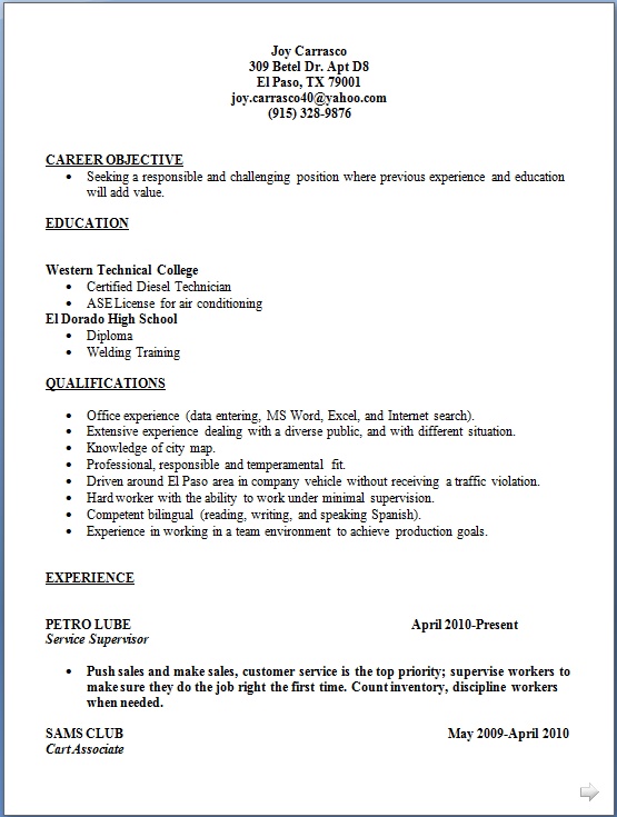 Cart Associate Resume Format in Word Free Download