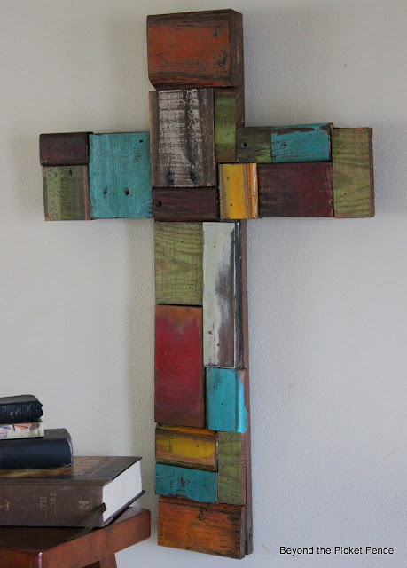 Reclaimed wood colorful pallet wood http://bec4-beyondthepicketfence.blogspot.com/
