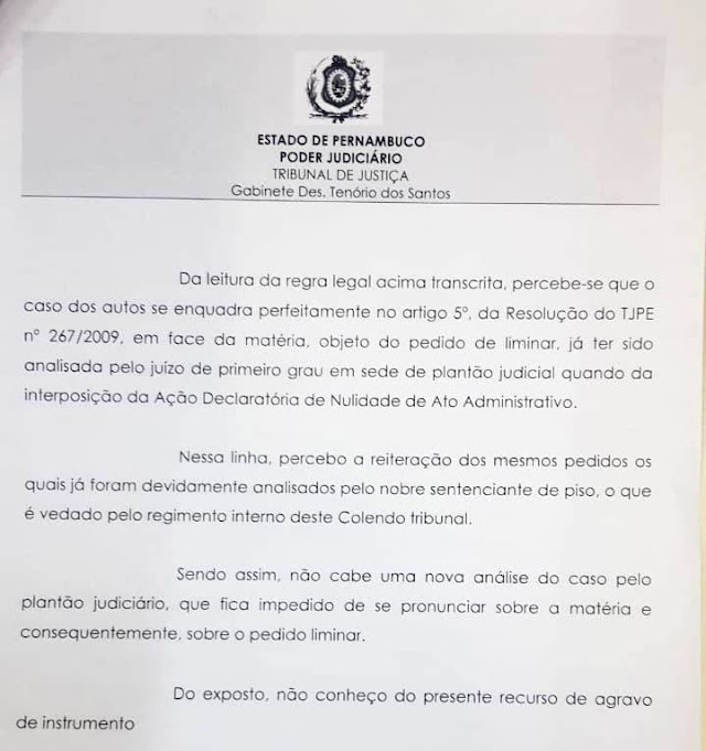 Maraial: TJ de Pernambuco mantém posse de Roberto de Corubas