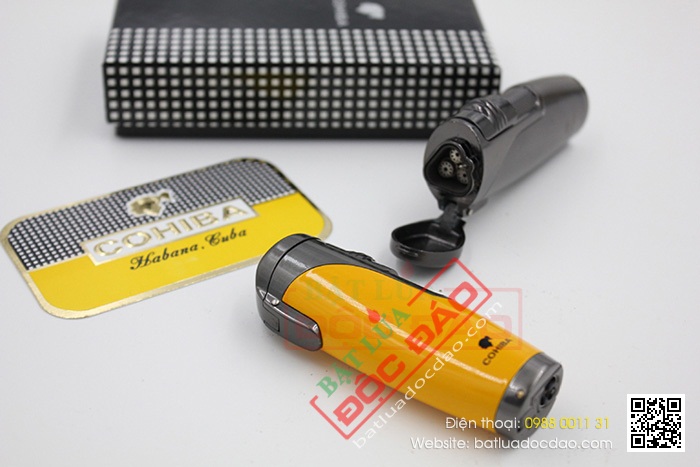 Mẫu bật lửa Cohiba khò 3 tia, có đục xì gà Hop-quet-kho-xi-ga