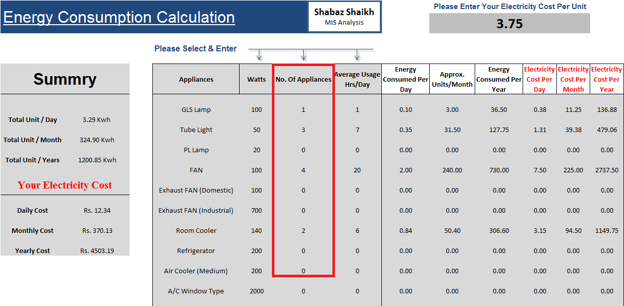 1 Electricity Bill Calculator Template In Excel Format Get 2 Knowledge 24