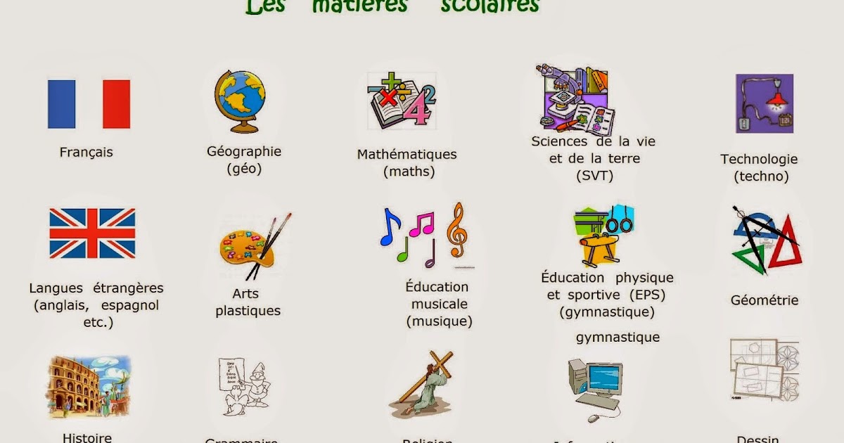 Image De Français La Matière Page De Garde College Les matieres scolaires