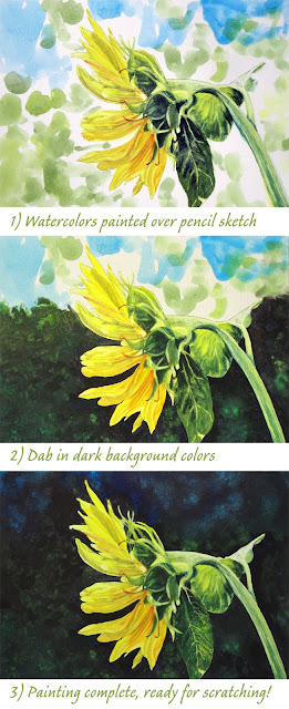 painting progress collage on I've Got Sunshine watercolor by Judy Lavoie