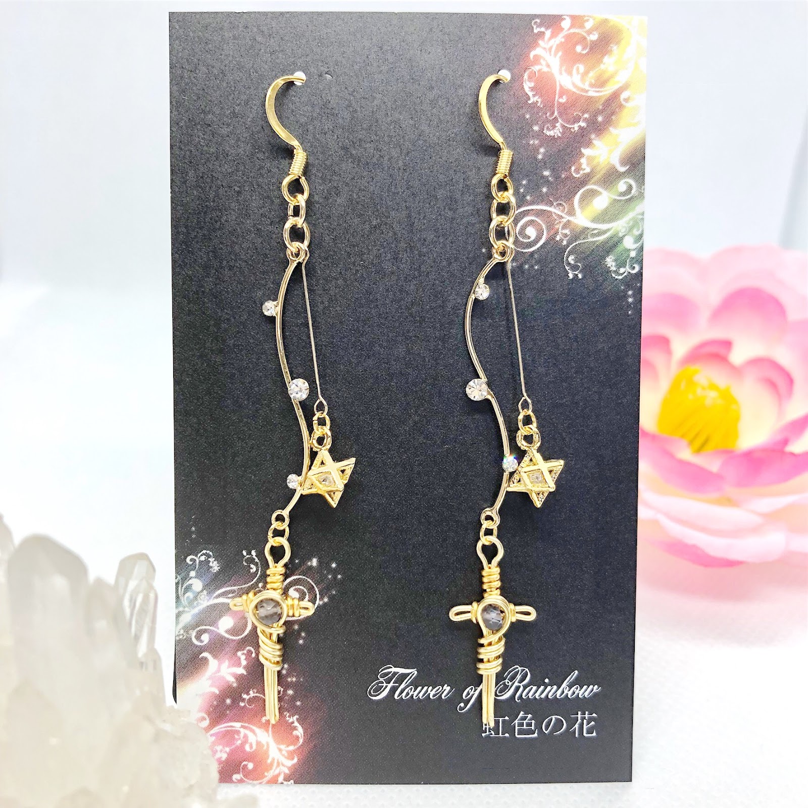 cross-Iolite -Meteor-流星】ワイヤーピアス（イヤリング飾り