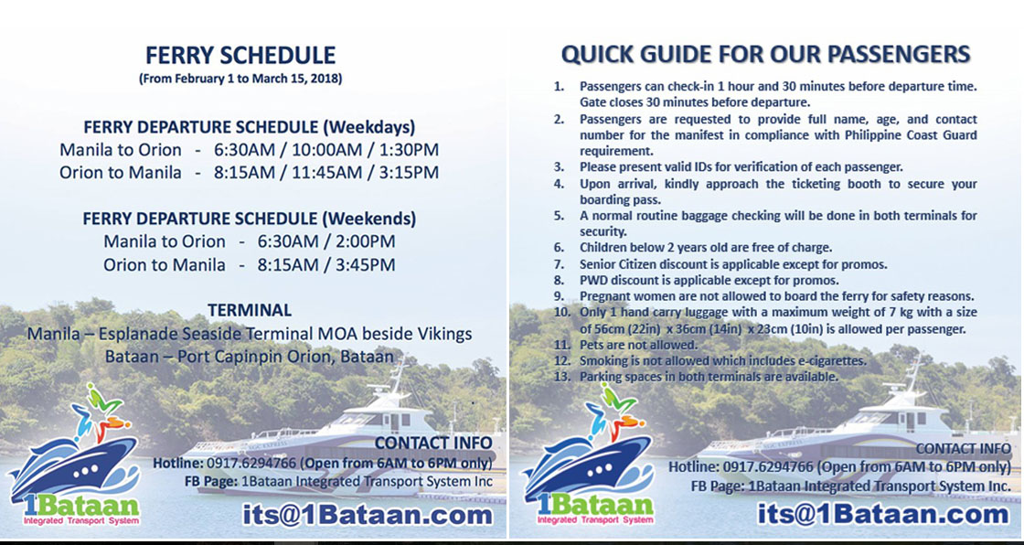 Ferry Schedule Manila to Bataan Escape Manila