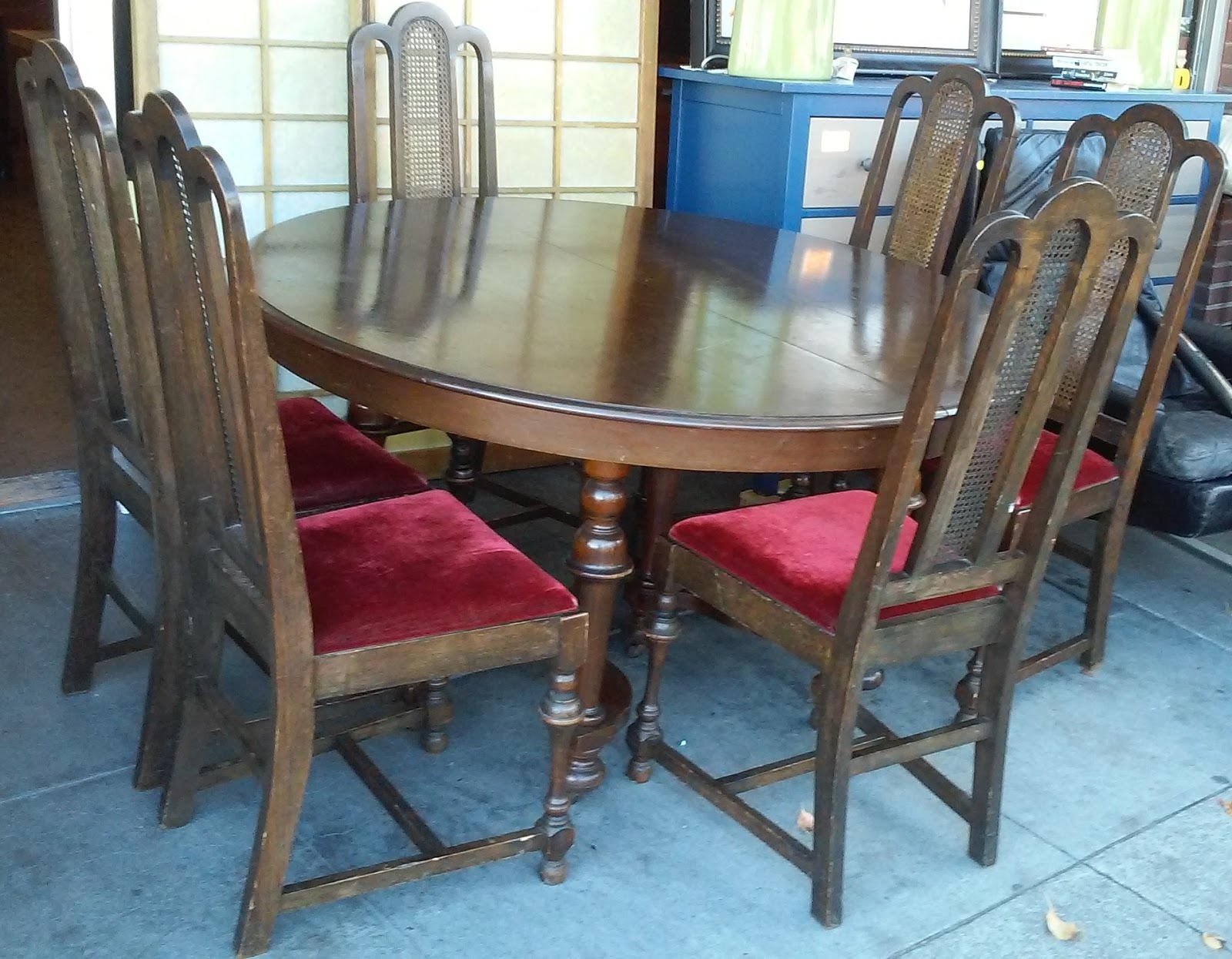 UHURU FURNITURE & COLLECTIBLES SOLD 1930's Dining Set; (tiger oak