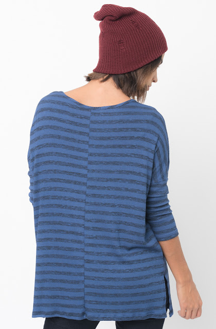 Shop for Navy blue Striped long sleeve pullover crew neck Tunic Online - $38 - on caralase.com