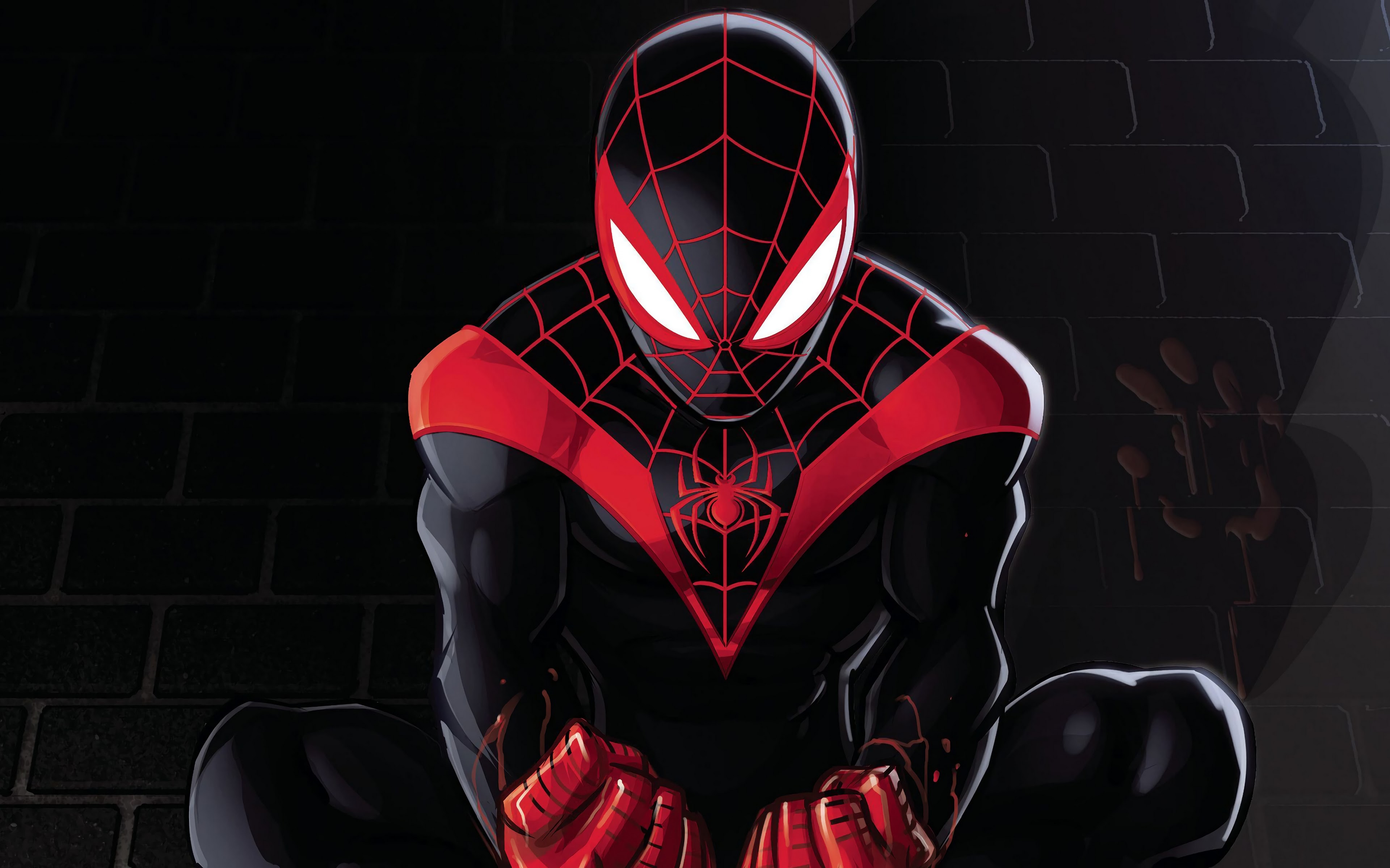 Игра красный паук. Marvel's человек-паук: Майлз Моралес. Черный человек паук Майлз Моралес. Человек паук черный с красным Майлз Моралес. Спайдер Марвел Майлз Моралес.