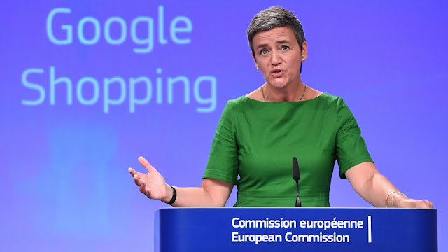 Image Attribute: The File photo of European Commissioner for Competition Margrethe Vestager addresses a press conference on an antitrust case against US search engine Google at the European Commission in Brussels, on June 27, 2017. (EMMANUEL DUNAND / AFP)