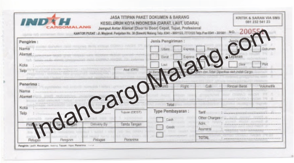 Indah Cargo Malang Contoh Resi Indah Cargo Malang