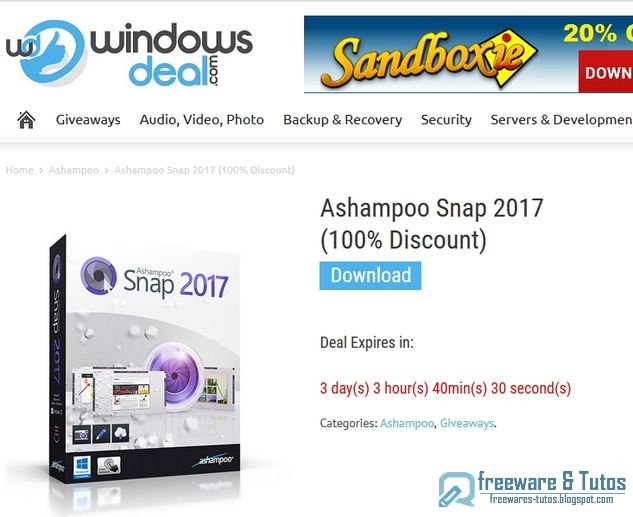 Offre promotionnelle : Ashampoo Snap 2017 gratuit !